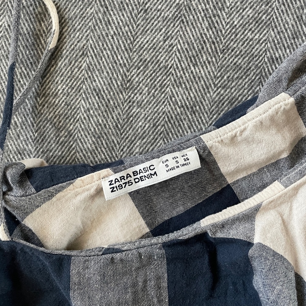 Zara Basic Gingham One Shoulder Blouse In Navy An… - image 3